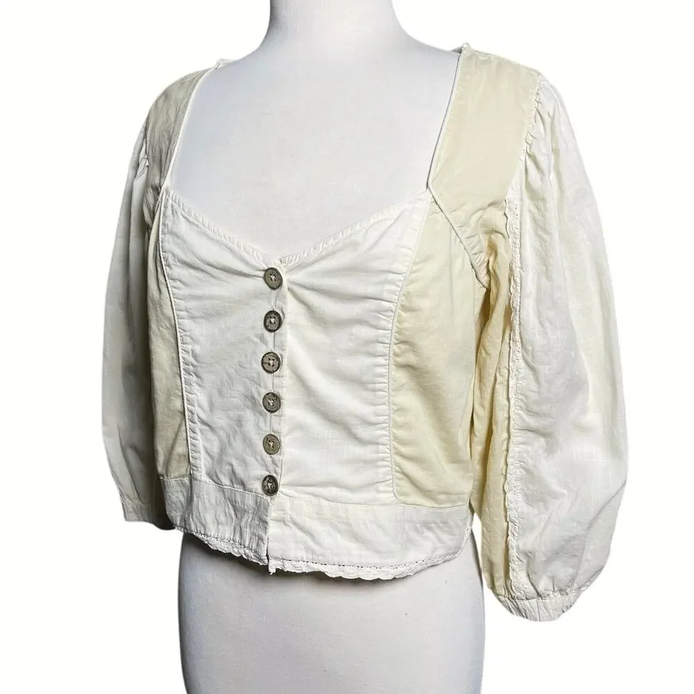 ANTHROPOLOGIE LET ME BE Women’s Boho Puff Sleeve Sweetheart Blouse